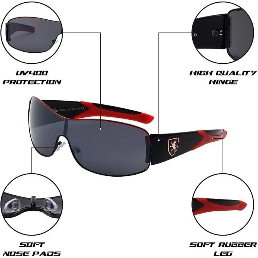 Sports Sunglasses Red Black Men's Sporty Fashion Sun Shades‎ Outdoor UV400 2026